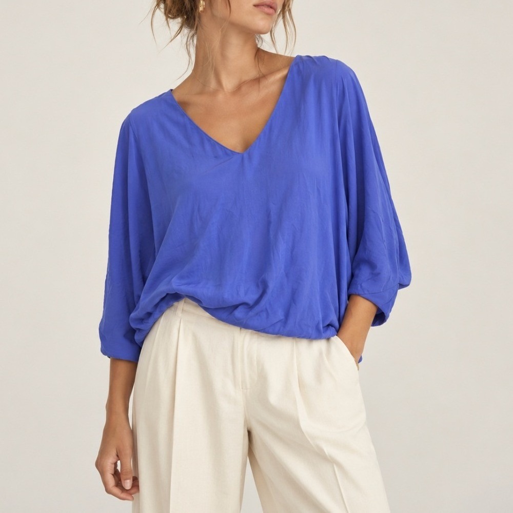 Diane von Furstenberg Silk Blouse 6 Royal Blue DVF Top Office Minimalist Luxury
